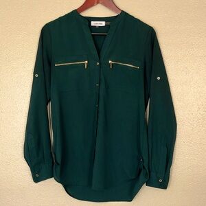 Calvin Klein Green Button-Up Blouse - Christmas Ready Work Shirt